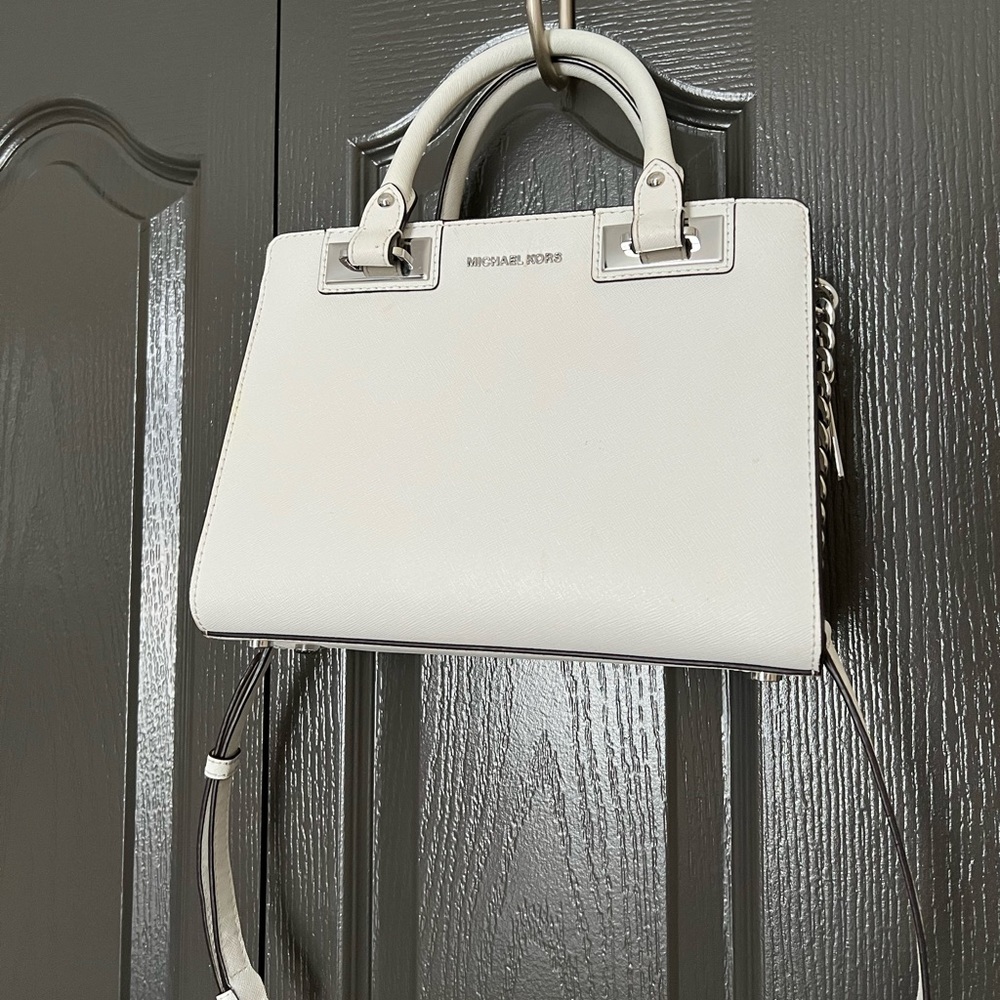 Michael Kors optic white silver hardware handbag